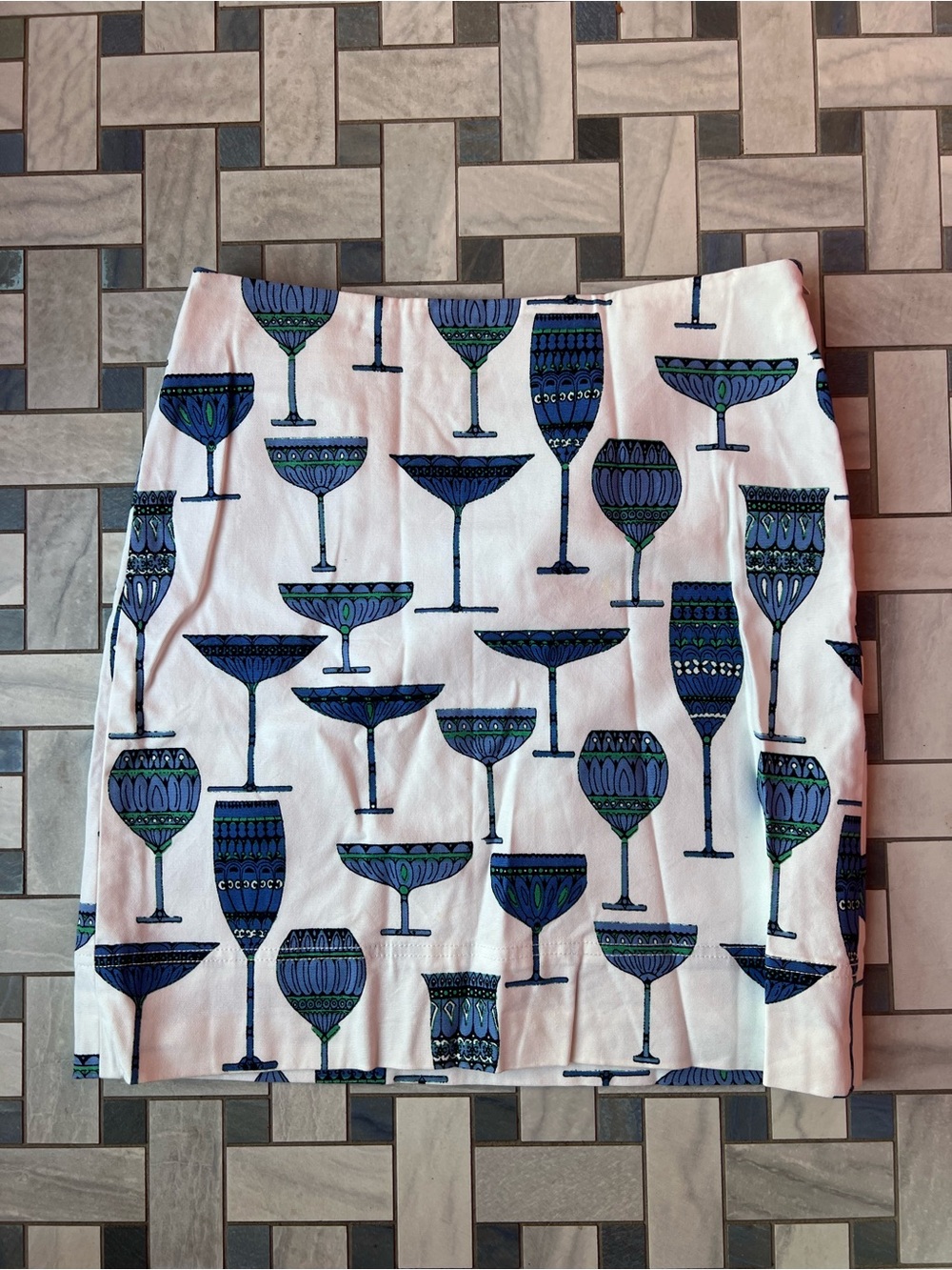 TALBOTS Petite Women’s White Mini Skirt with Blue & Green Glass Print
